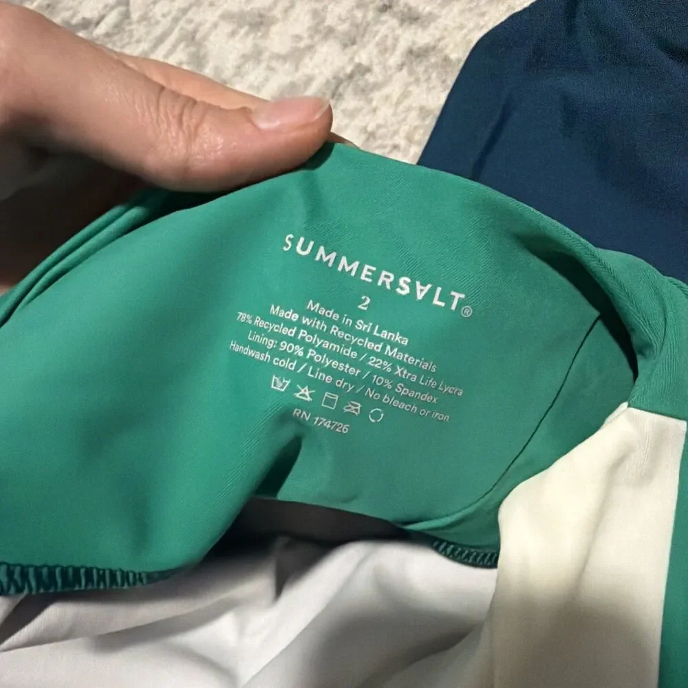 Summersalt Women’s Sidestroke Swimsuit Seaweed Seaglass & White NWT US 2